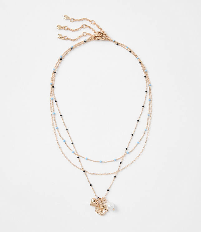 Pearlized Puffy Heart Layered Necklace Set