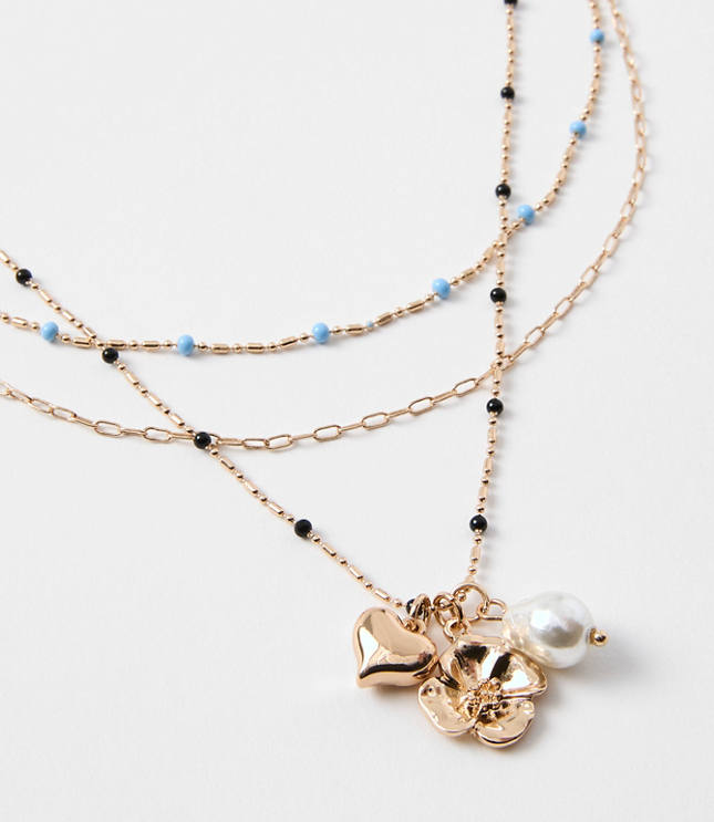 Pearlized Puffy Heart Layered Necklace Set