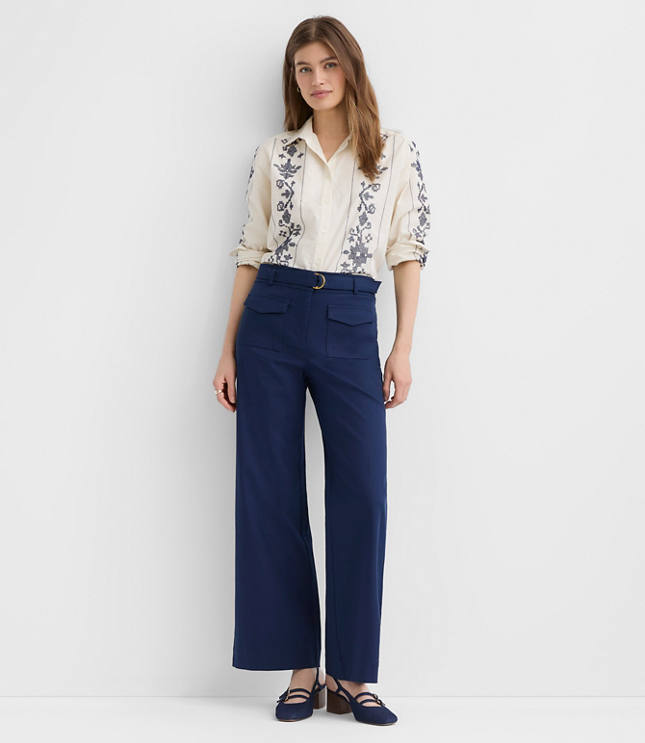 Petite Belted Palmer Wide Leg Pants in Pique