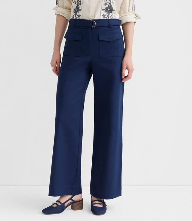Petite Belted Palmer Wide Leg Pants in Pique