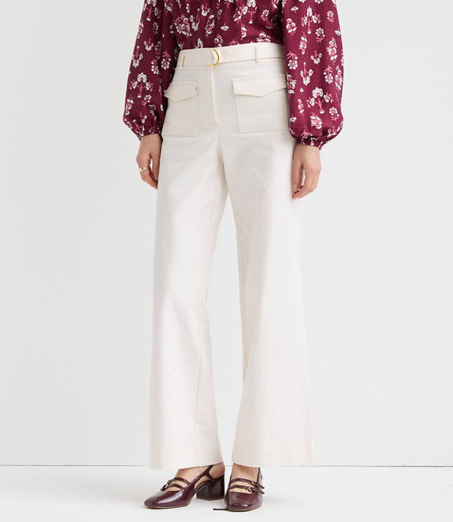Petite Belted Palmer Wide Leg Pants in Pique