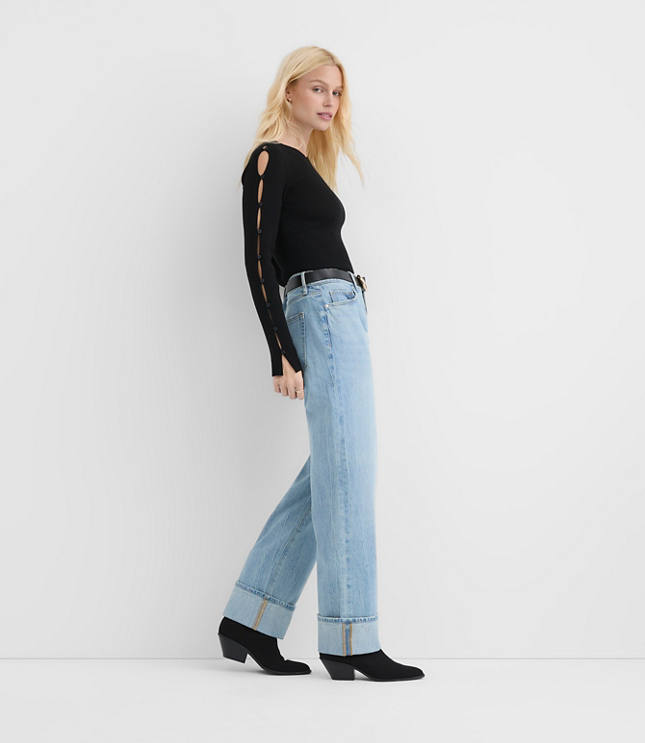Rivete Tall Cuffed Mid Rise Relaxed Straight Jeans in Light Wash