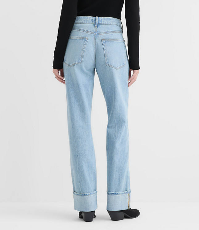 Rivete Tall Cuffed Mid Rise Relaxed Straight Jeans in Light Wash