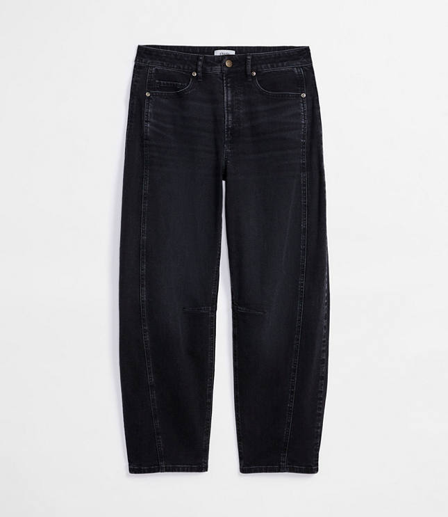 Rivete Petite Curvy Seamed High Rise Barrel Jeans in Noir Wash