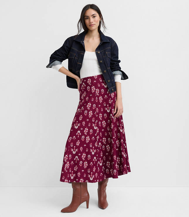 Petite Floral Gored Midi Skirt