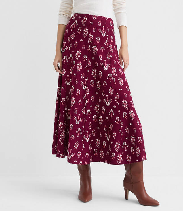 Petite Floral Gored Midi Skirt