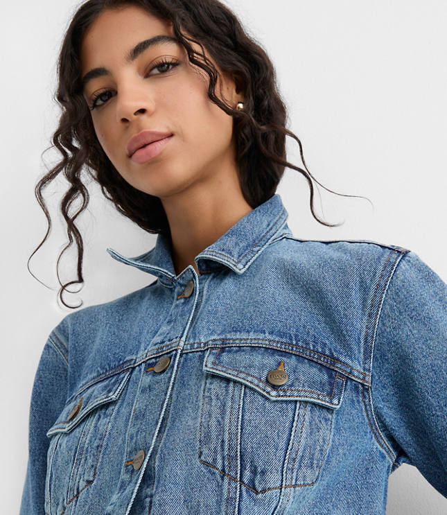 Rivete Petite Denim Trucker Jacket Vintage Mid Wash