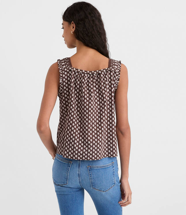 Floral Pleated Square Neck Blouse