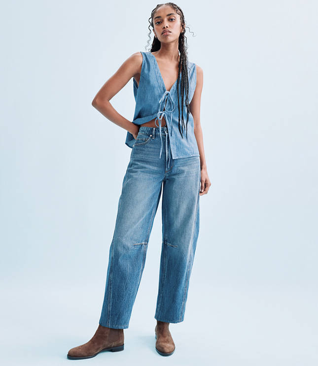 Rivete Tall Seamed High Rise Barrel Jeans in Dark Wash