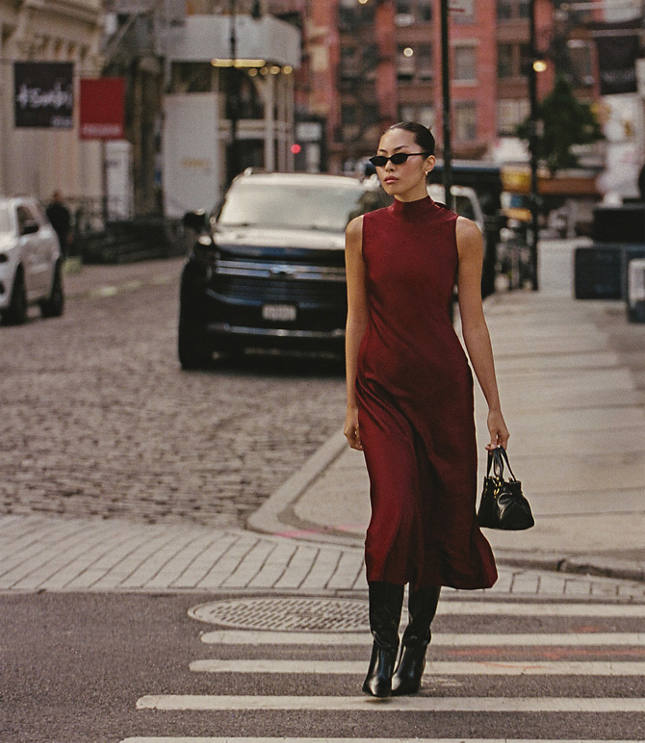 French Connection Ennis Satin Sleeveless Bow Midi Dress