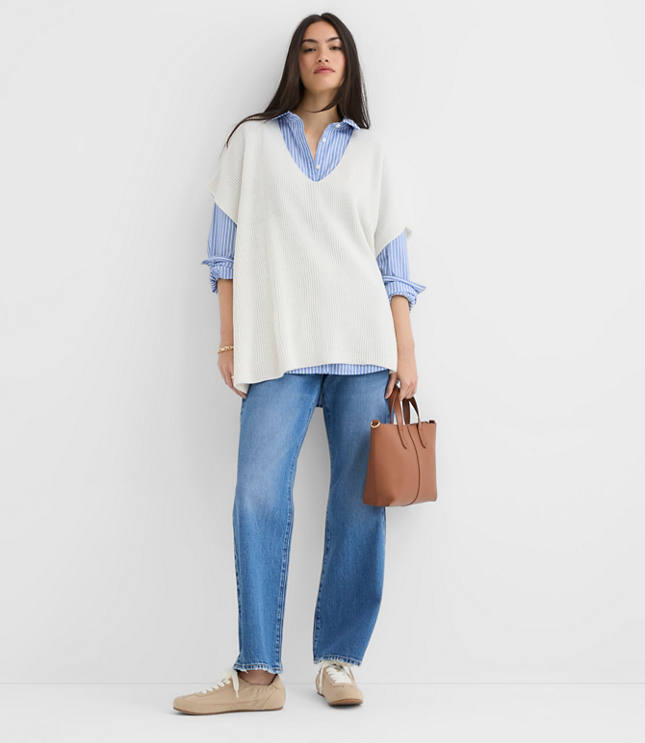 Ribbed V-Neck Poncho Sweater