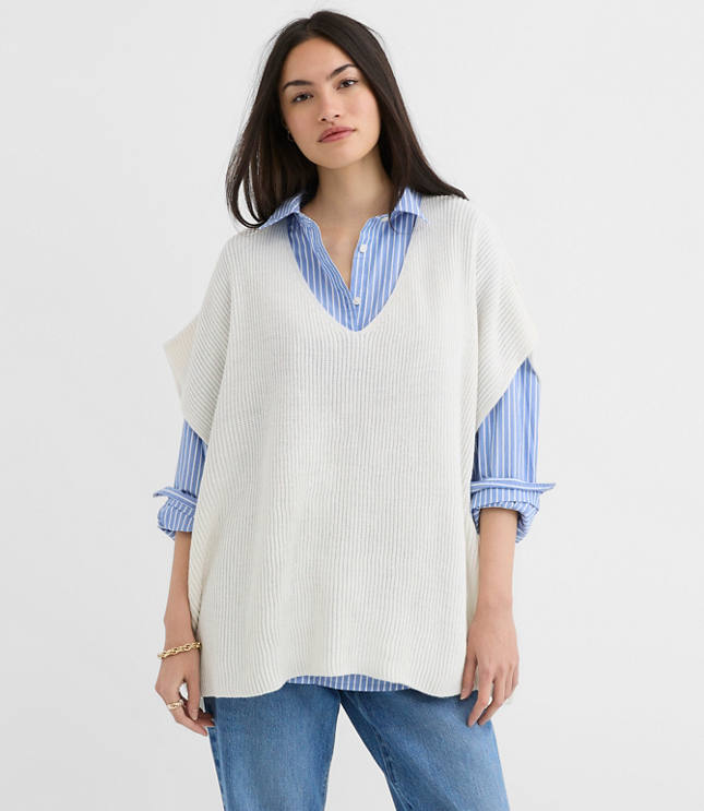 Ribbed V-Neck Poncho Sweater
