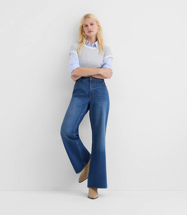 Rivete Tall Mid Rise Relaxed Flare Jeans in Vintage Dark Wash