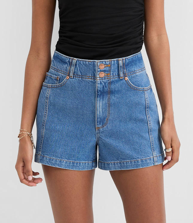 Rivete Tall Curvy Seamed High Rise Denim Shorts in Dark Wash