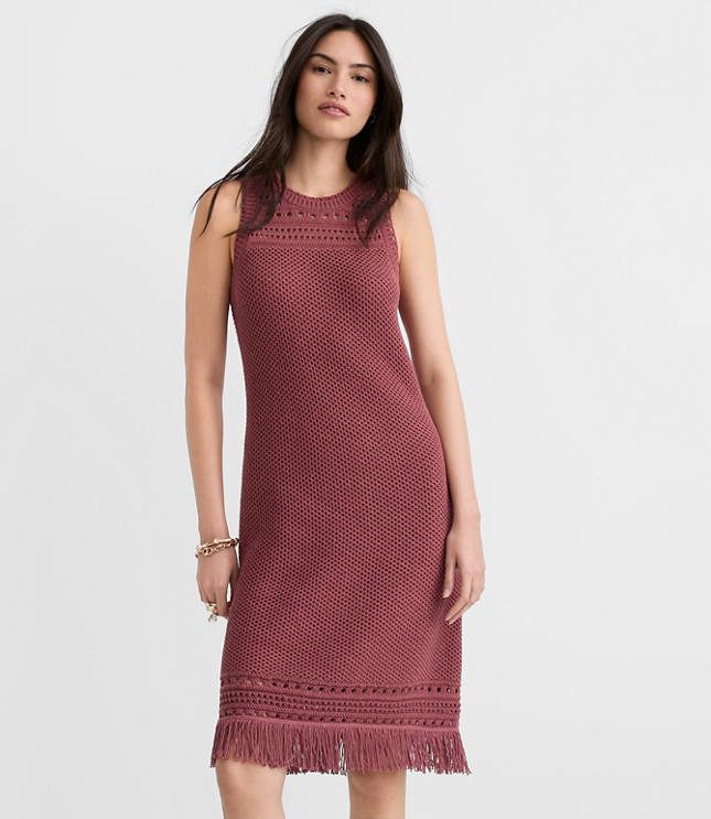 Fringe Pointelle Mini Sweater Dress