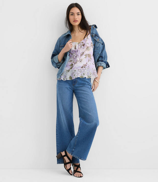 Petite Floral Tie Back Ruffle Strappy Cami