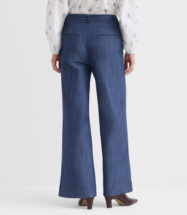 Curvy Belted Palmer Wide Leg Pants in Refined Denim