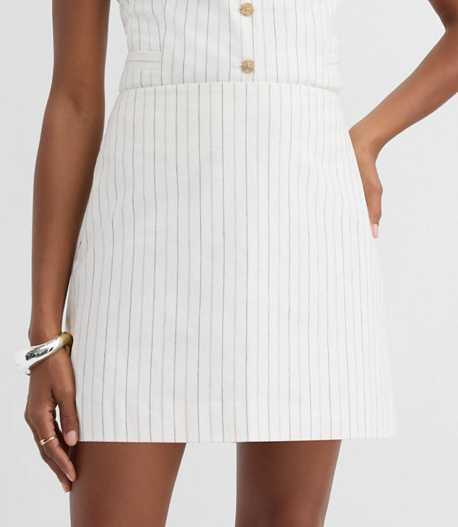 Petite Pinstripe Cotton Linen Modern Mini Skort