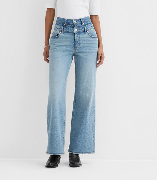 Rivete Tall Double Waisted High Rise Wide Leg Jeans in Light Wash