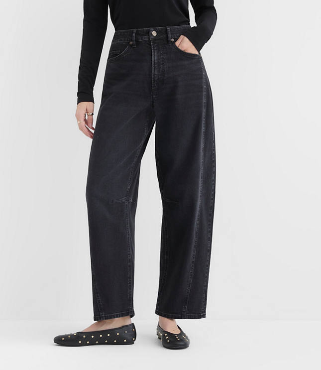 Rivete Tall Seamed High Rise Barrel Jeans in Noir Wash