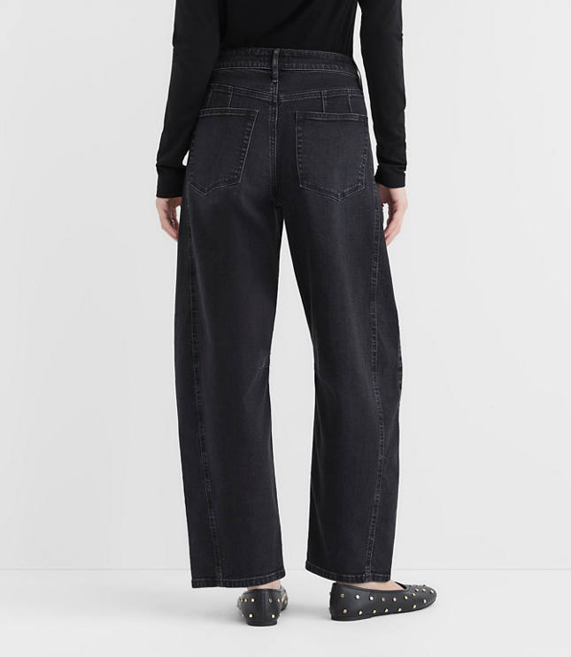 Rivete Tall Seamed High Rise Barrel Jeans in Noir Wash