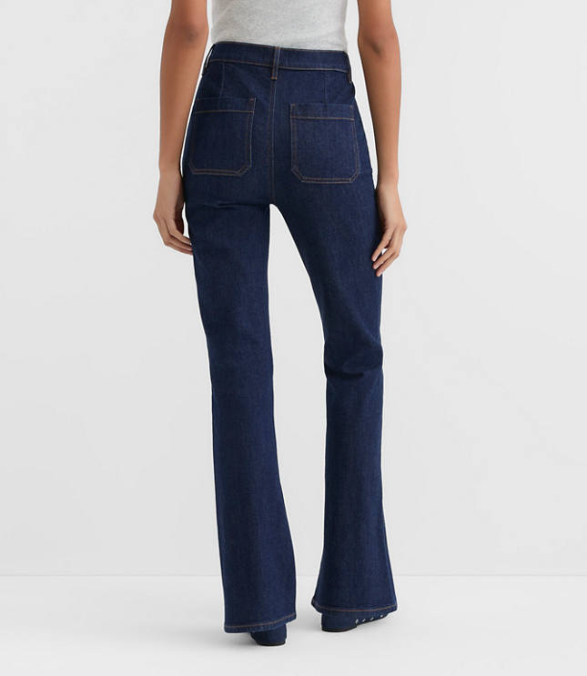 Rivete Tall Curvy Patch Pocket High Rise Slim Flare Jeans in Classic Rinse Wash