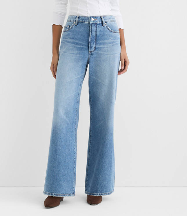 Rivete Tall Curvy High Rise Relaxed Wide Leg Jeans in Light Wash