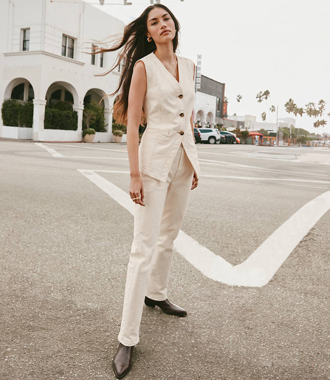 Rivete Tall High Rise Straight Jeans in Ivory