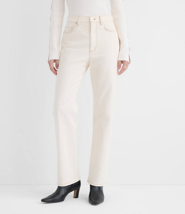 Rivete Tall High Rise Straight Jeans in Ivory