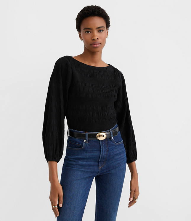 Smocked Lantern Sleeve Blouse