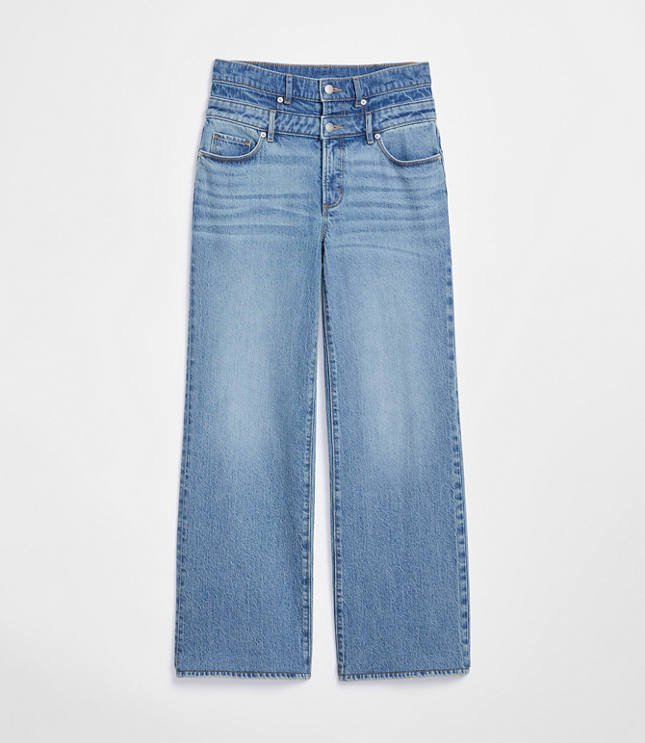 Rivete Tall Curvy Double Waisted High Rise Wide Leg Jeans in Light Wash