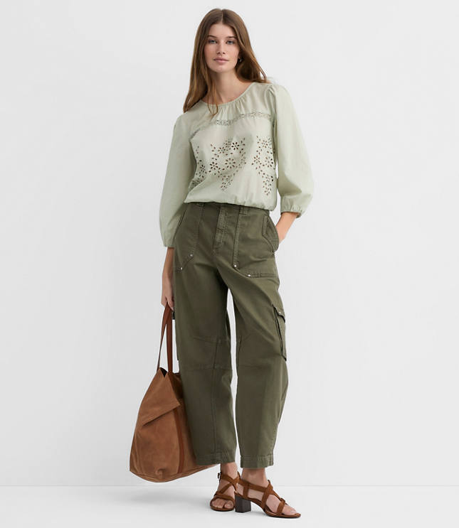 Petite Lace Trim Eyelet Blouse