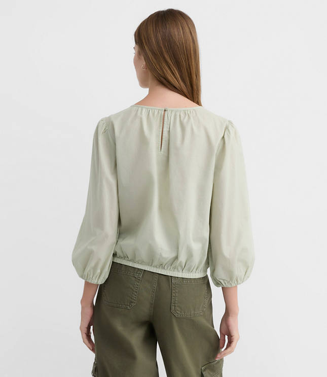 Petite Lace Trim Eyelet Blouse