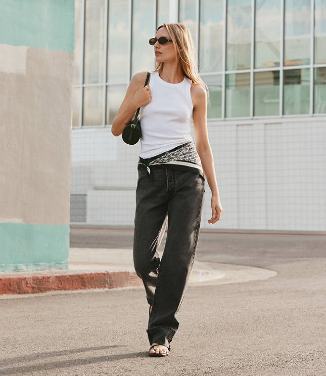 Rivete Tall Cuffed High Rise Straight Jeans in Noir Wash