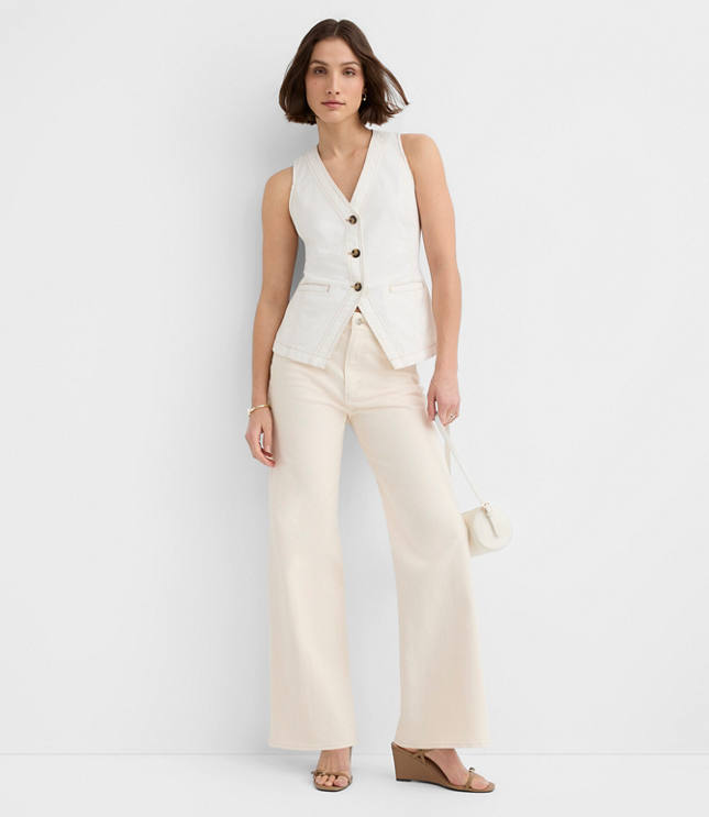 Petite Denim Pocket Vest in Ivory
