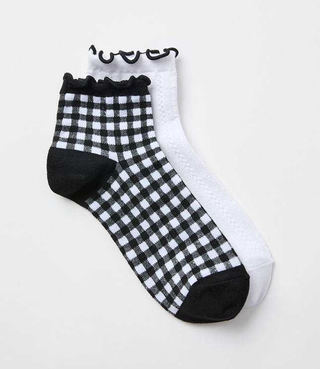 Gingham & Pointelle Ruffle Ankle Sock Set