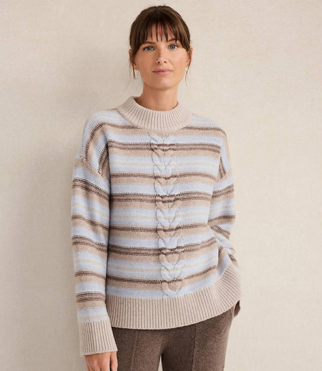 Haven Well Within Wool Blend Cable Stripe Crewneck Sweater