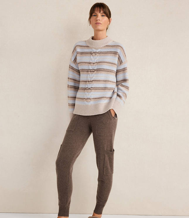 Haven Well Within Wool Blend Cable Stripe Crewneck Sweater