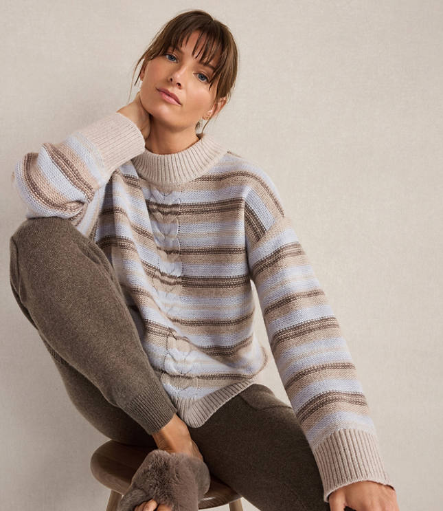 Haven Well Within Wool Blend Cable Stripe Crewneck Sweater