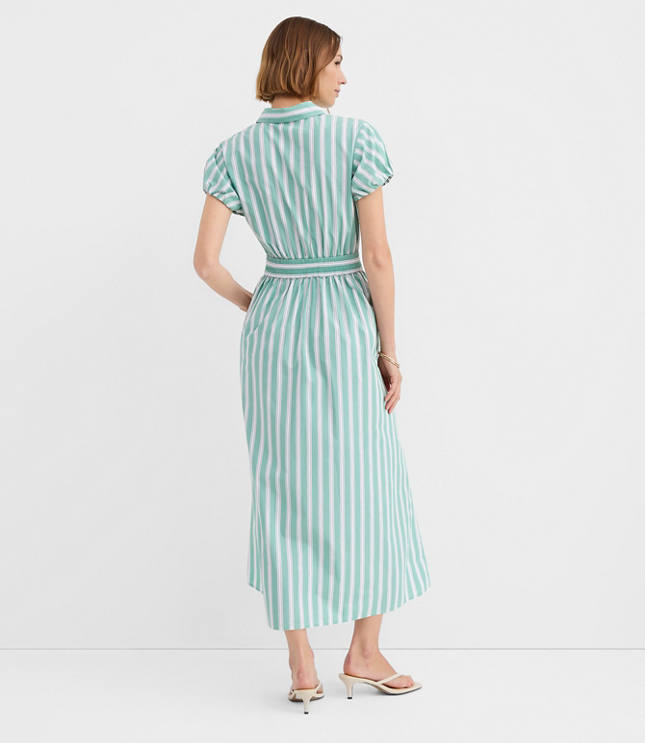 Petite Striped Poplin Twist Midi Pocket Shirtdress