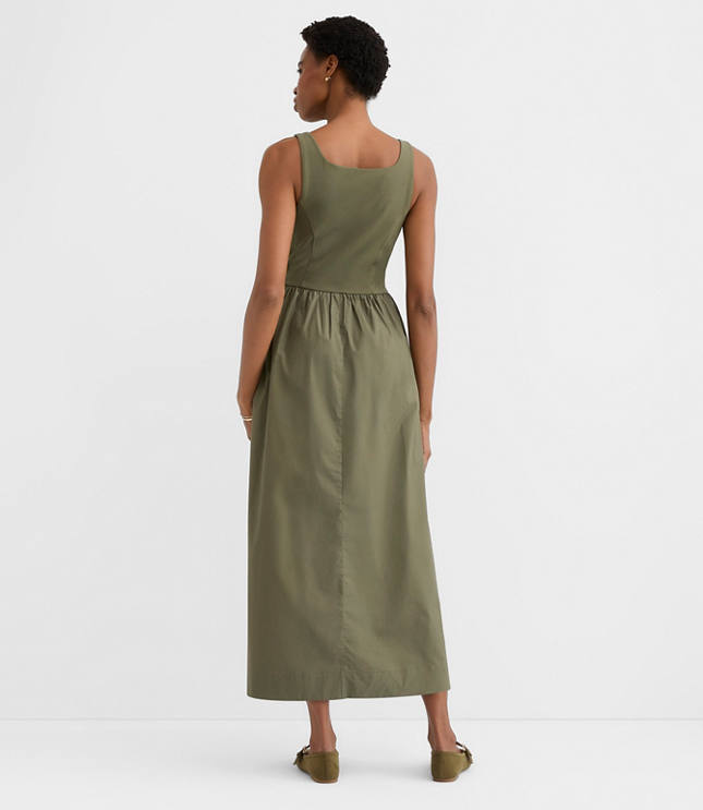 Petite Bustier Mixed Media Midi Pocket Dress