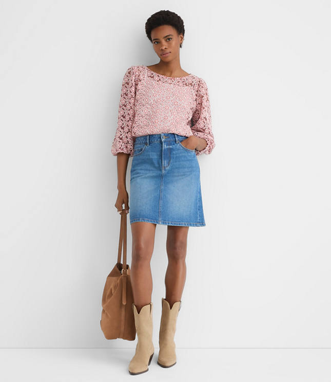 Petite Floral Lace Boatneck Blouse