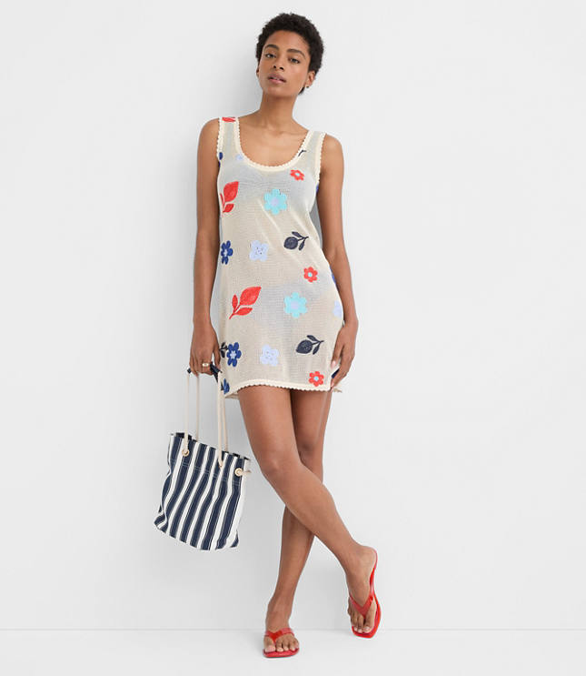 LOFT Beach Floral Crochet Mini Swimsuit Coverup Dress carousel Product Image 2