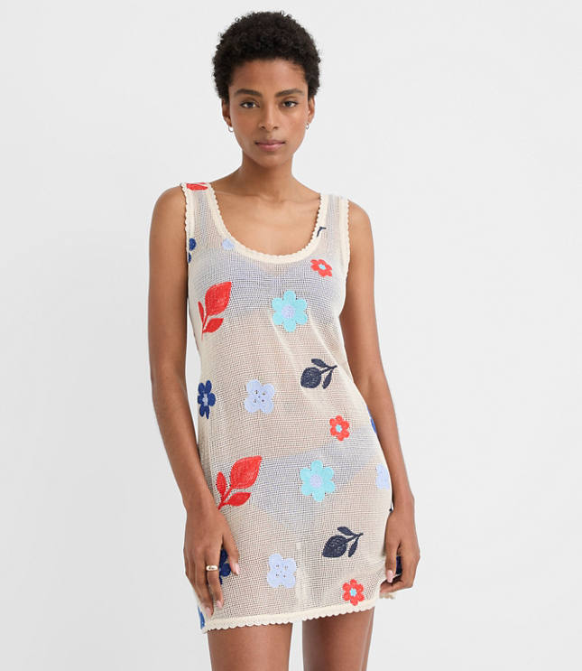 LOFT Beach Floral Crochet Mini Swimsuit Coverup Dress carousel Product Image 3
