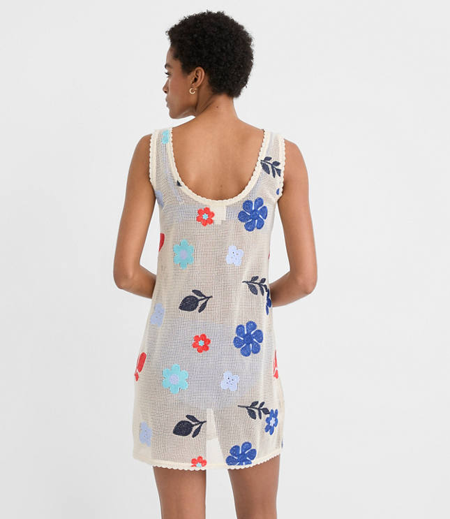 LOFT Beach Floral Crochet Mini Swimsuit Coverup Dress carousel Product Image 4