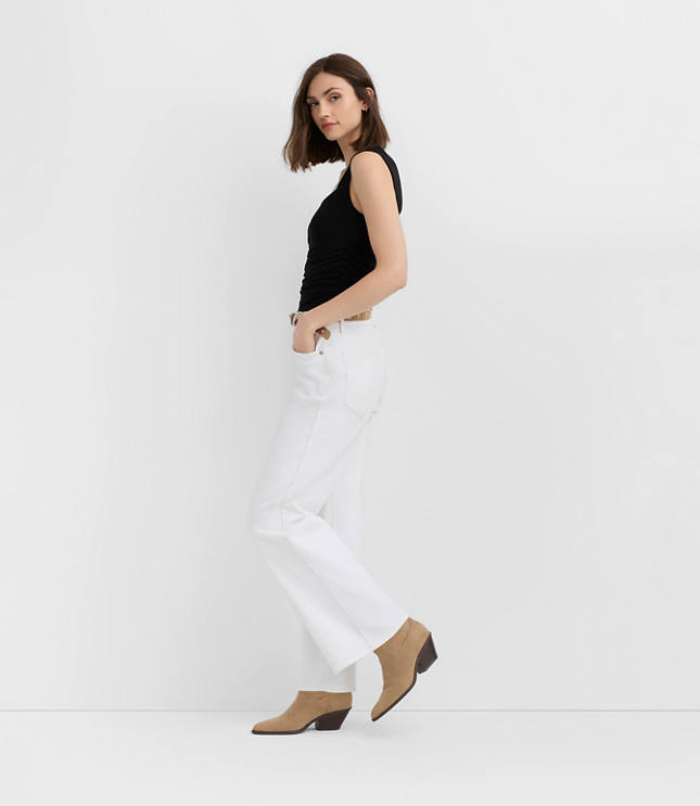 Rivete Petite Mid Rise Wide Leg Jeans in White