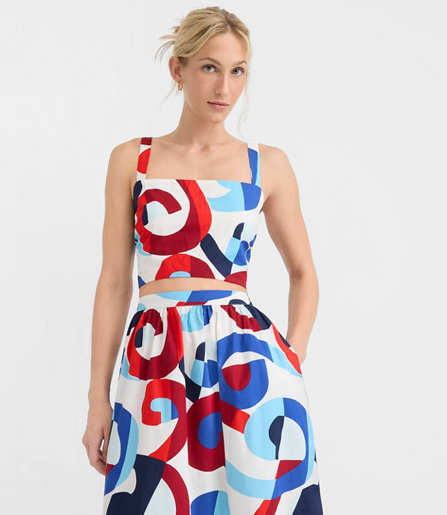 LOFT Beach Swirl Poplin Crop Top