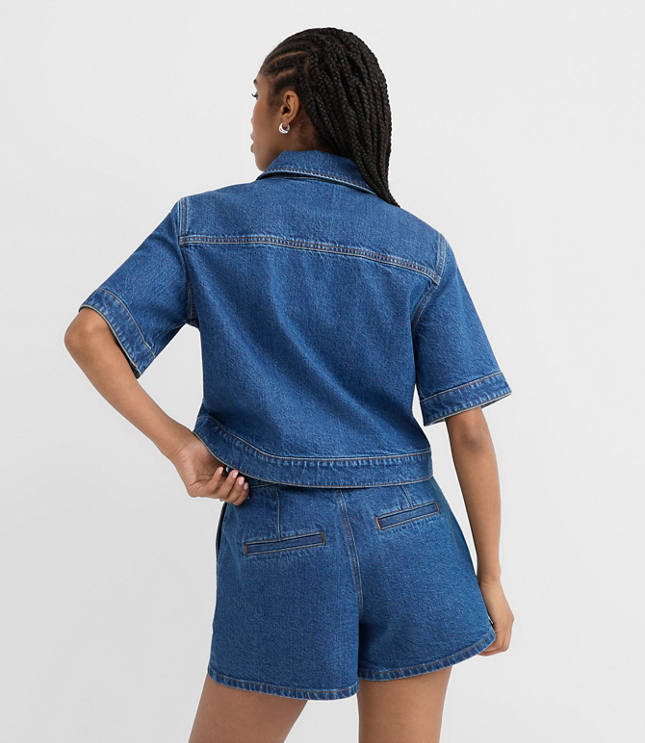 Short Sleeve Denim Jacket in Medium Stone Wash