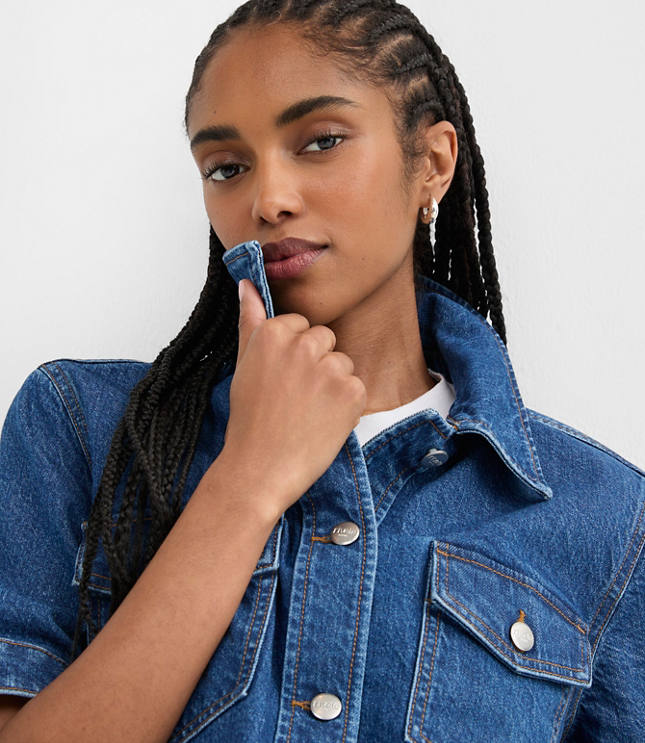 Short Sleeve Denim Jacket in Medium Stone Wash