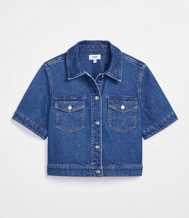 Short Sleeve Denim Jacket in Medium Stone Wash
